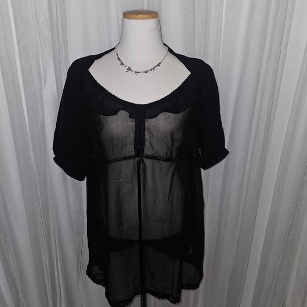 scoop 블랙 시스루 공겜 히메 러플 탑