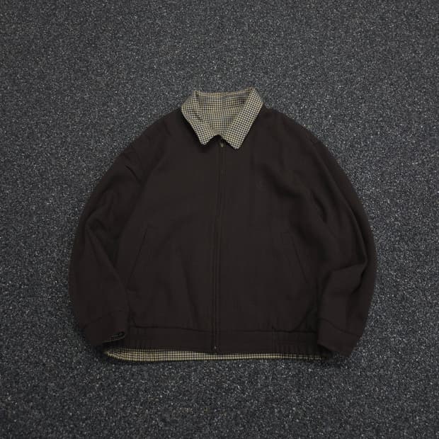 90s 입생로랑 자수로고 건클럽 체크 모직 자켓 (M)