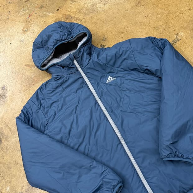 아디다스 블루 패딩 후리스 양면 자켓
