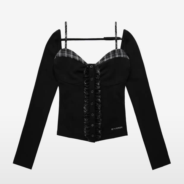 Check Pattern Layerd Long Sleeve - Black