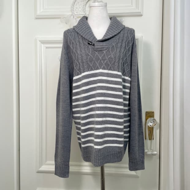 gray collar button point twist stripe sw