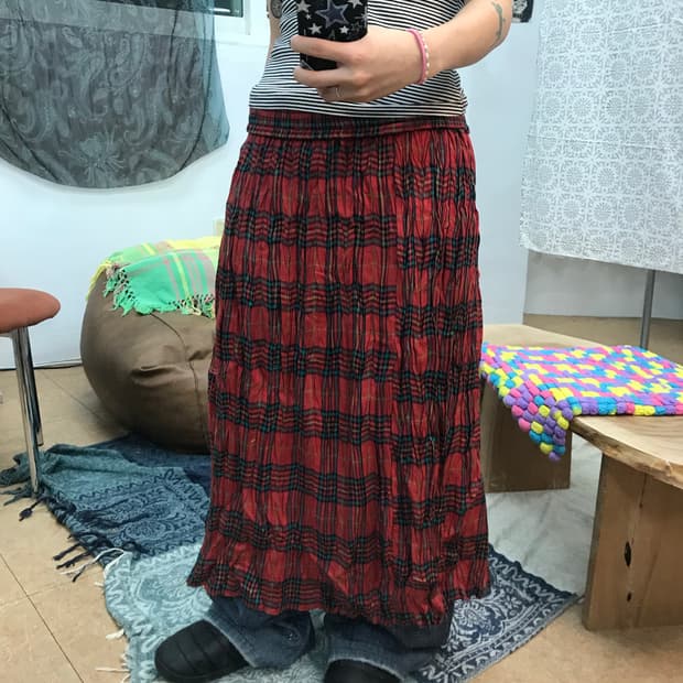 빈티지 여성 밴딩 체크 롱 스커트 