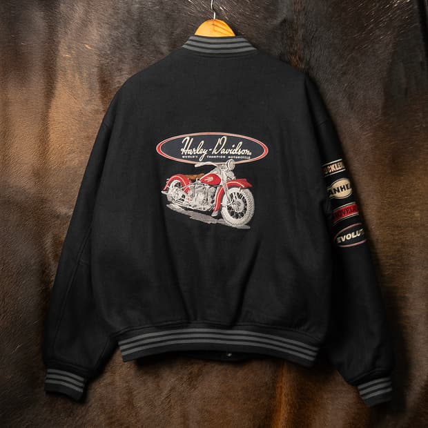 [120] 90s 할리데이비슨 울 레이온 바시티 자켓 블랙 