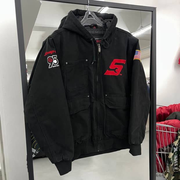 Snap-on 스냅온 덕액티브 성조기 패치 캔버스 빅로고 후드 워크자켓