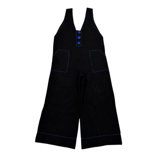 럭키슈에뜨 스티치 니트 점프수트 바지 블랙 블루