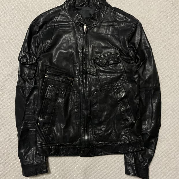 광희시장 웨스턴 무드 램스킨 양가죽 절개 포켓 레더 자켓