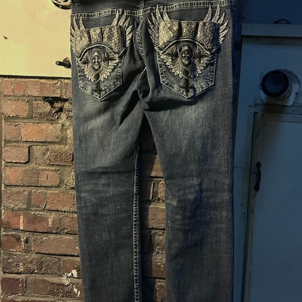 2000s clowd 72 펑크 크로스 디테일 데님팬츠