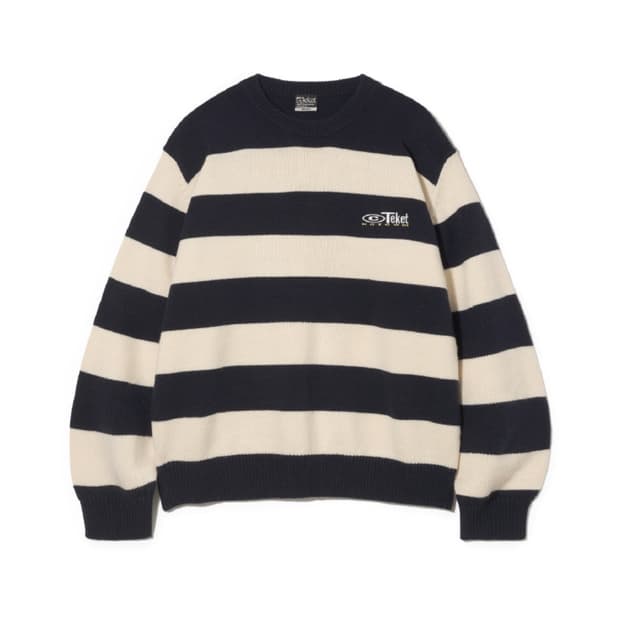 새제품/공용M) 테켓 파자마 스트라이프 니트 네이비 남녀공용 스웨터