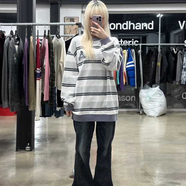 팔라스 리브드 포 플레저 크루넥 스트라이프 맨투맨