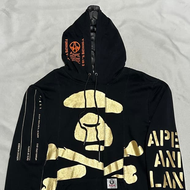 2XL 에이프 베이프 골드 로고 블랙 후드티