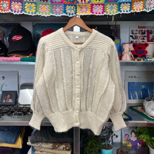 Cream Textured Knit Cardigan