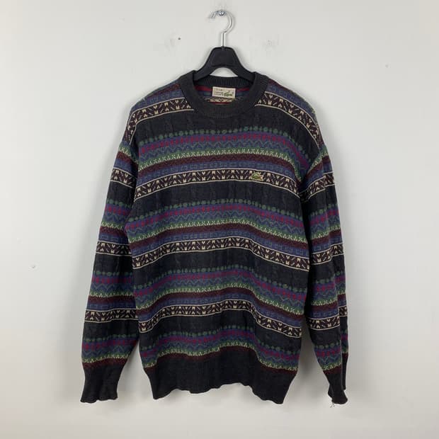 90s 라코스테 멀티컬러 꽈배기 울 니트 M