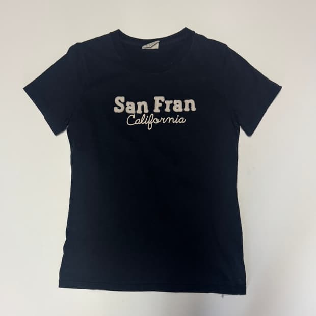 여성 후아유 San Fran California 빈티지 반팔 티셔츠 블랙