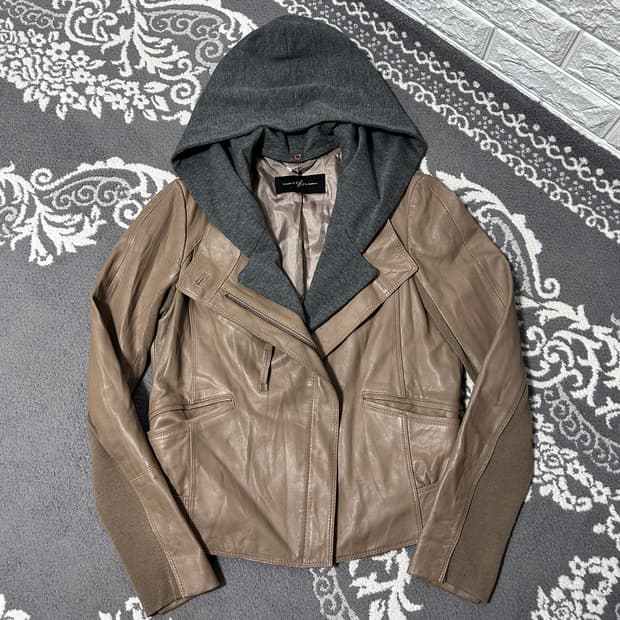 NineSix96 후디드 레이어드 레더 자켓