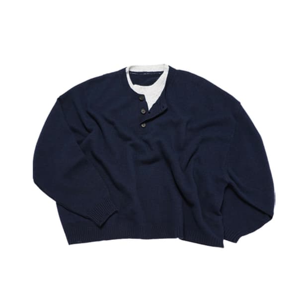 [L] MJD 콘트라스트 넥 캐시 크롭 니트 네이비