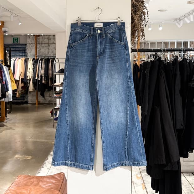 프레임 데님 절개 와이드 팬츠