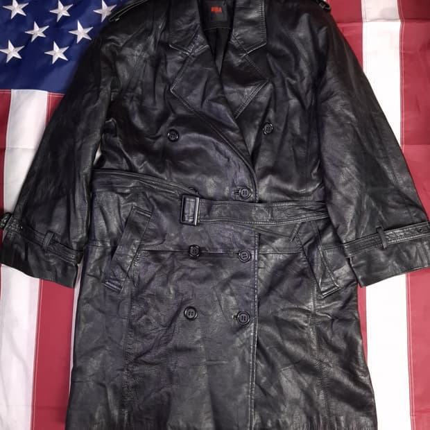 90's 빈티지 홍콩제조 우먼 리얼램스킨 더블 트렌치코트