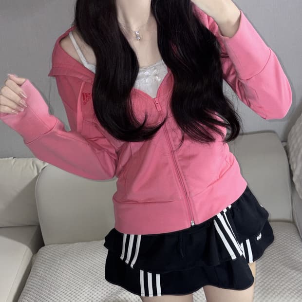 아디다스 핫핑크 레드라인 딱붙핏 후드집업 90