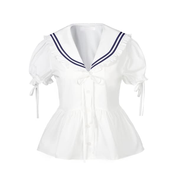 새상품)) 아이당클럽 세일러 블라우스 화이트 네이비