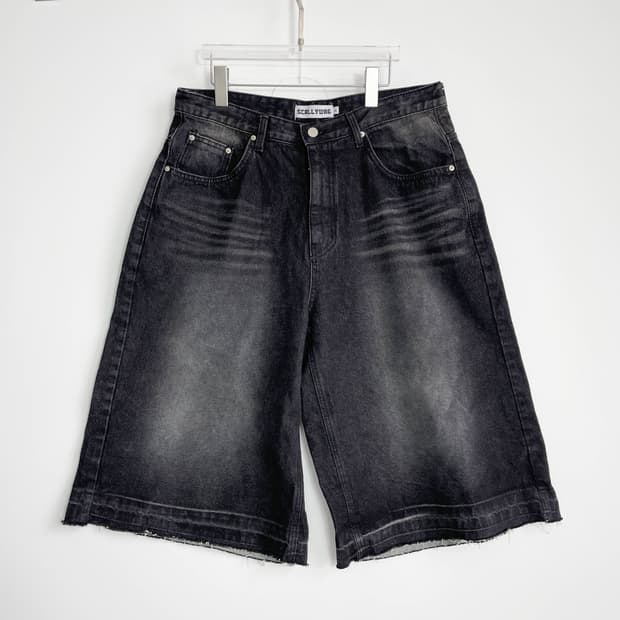 A1 스켈리웩 오버핏 버뮤다 블랙 데님 팬츠 LL사이즈