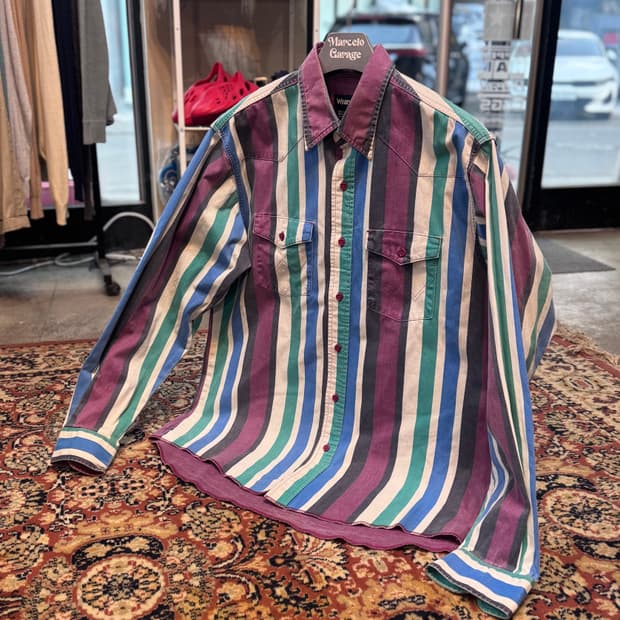 빈티지 랭글러 브러시팝퍼 웨스턴 스냅 워크 셔츠 XL (611)