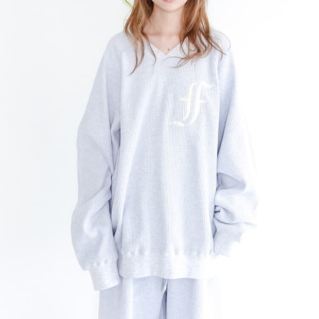 샵페어리 와플 맨투맨 멜란지 그레이