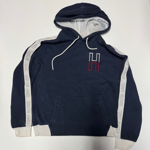 여성 타미힐피거 트랙 H 로고 오버핏 기모 후드티 M 네이비