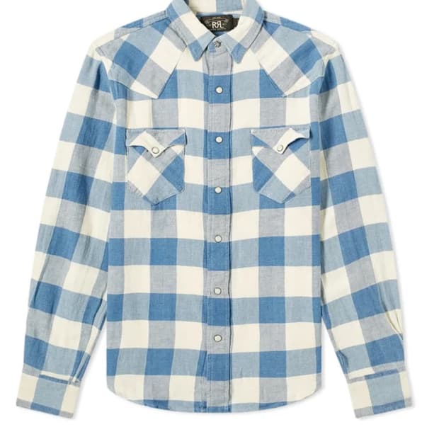 [M] RRL 슬림핏 트윌 웨스턴 플래드 셔츠 크림 블루(이동휘 셔츠)