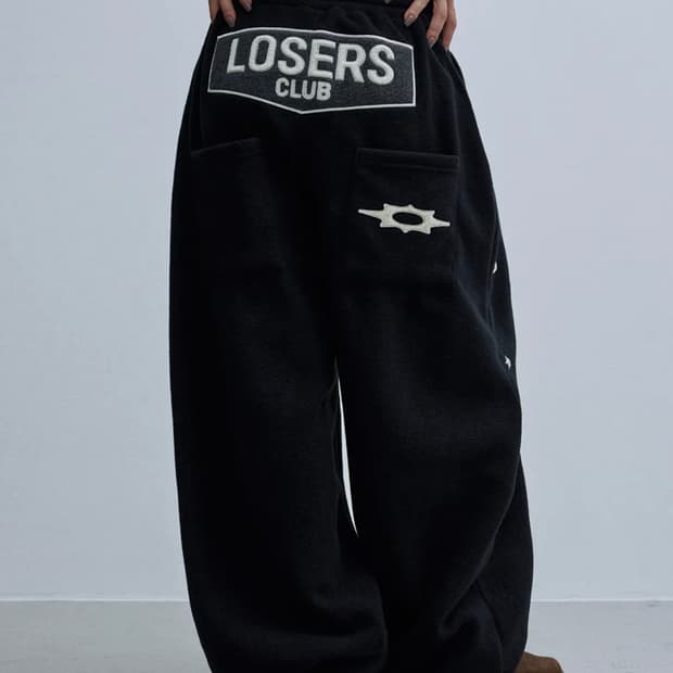 루저스클럽 스타 스터드 와이드 후리스 스웻팬츠 블랙