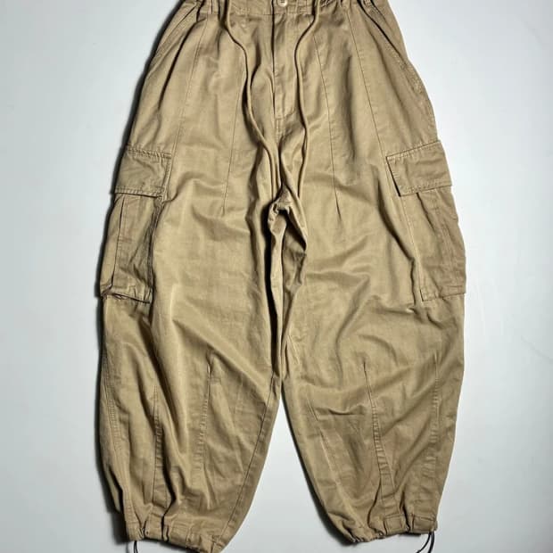 FORMAL 베이지 벌룬 와이드 코튼 카고 팬츠 R2655