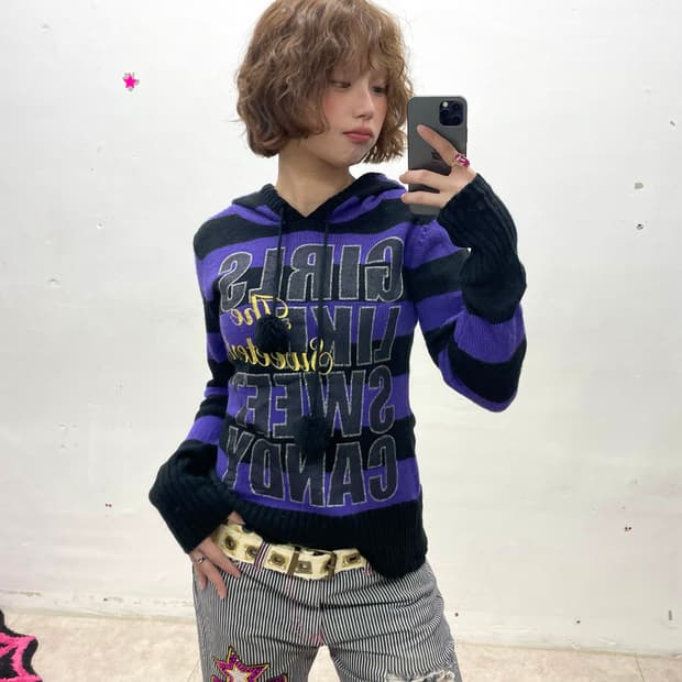 Girl Purple Stripe Knit Hoodie
