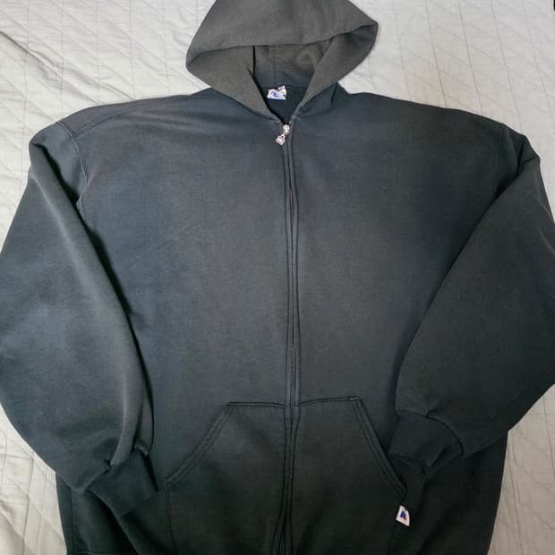 [XXL] 90s USA 빈티지 러셀 애슬레틱 후드집업 블랙 트래쉬드