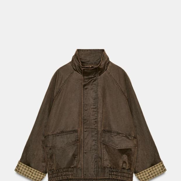 자라 페이크 워싱 체크 왁스 자켓