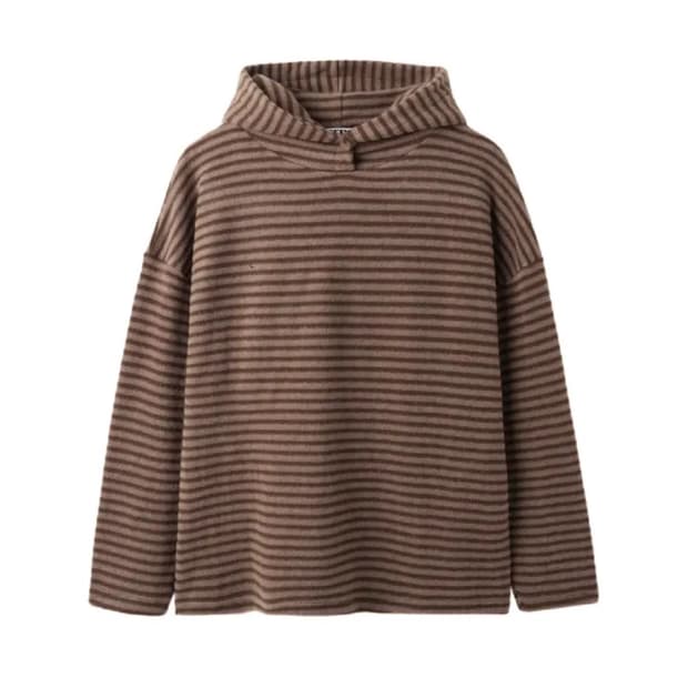 스트라이프 니트 후드