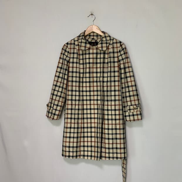 닥스 체크 하프 롱 트렌치 코트 여성 빈티지 자켓