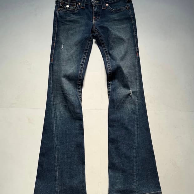 True religion 로우라이즈 진청 워싱 부츠컷 데님 팬츠