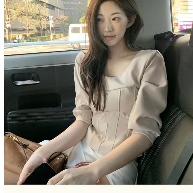 당일배송) 제니오 미니멀리스트 7부 블라우스 핑크베이지 s