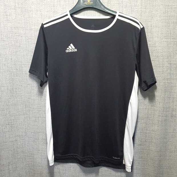 아디다스 기능성 삼선 트랙탑 반팔 티셔츠 블랙/화이트 