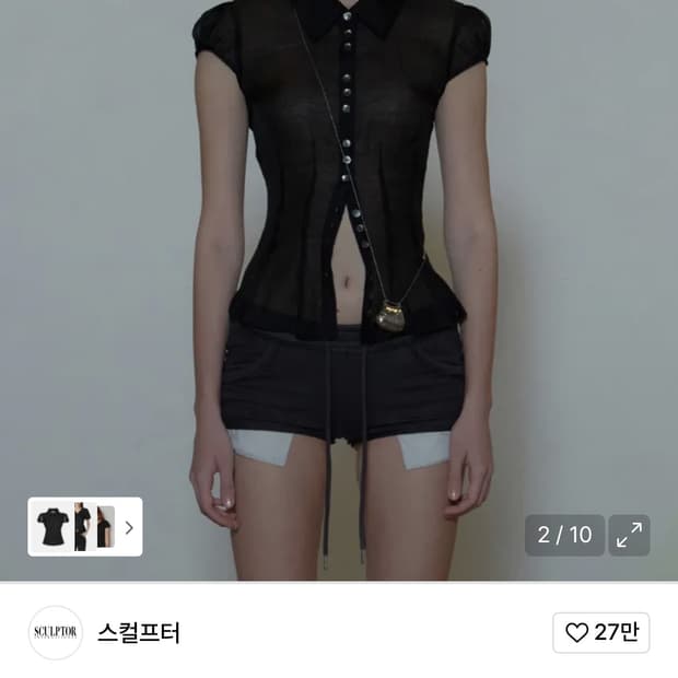 스컬프터 블라우스 sheer blouse black s
