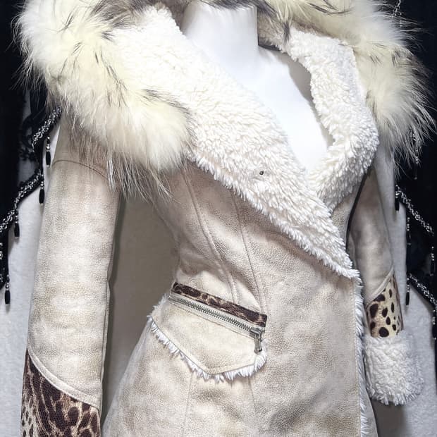 에고이스트 퍼후드 레오파드 호피 무스탕 털자켓 오네갸루 00s  펑크