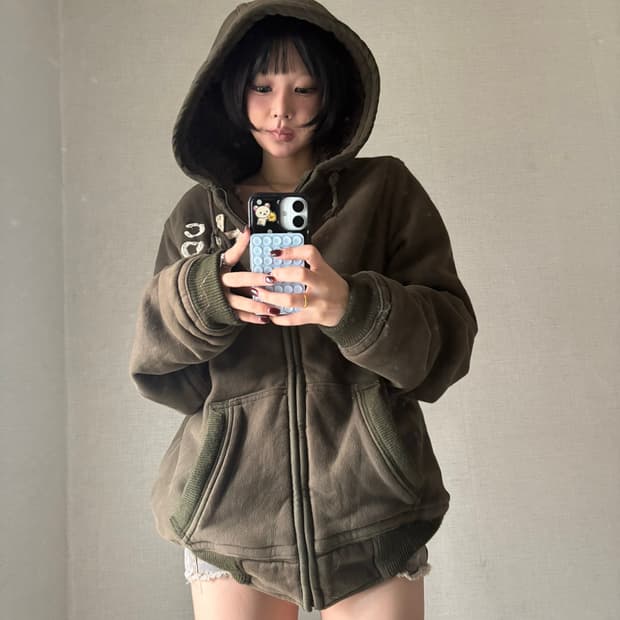 홀리스터 워시드 카키 보아털 후드집업