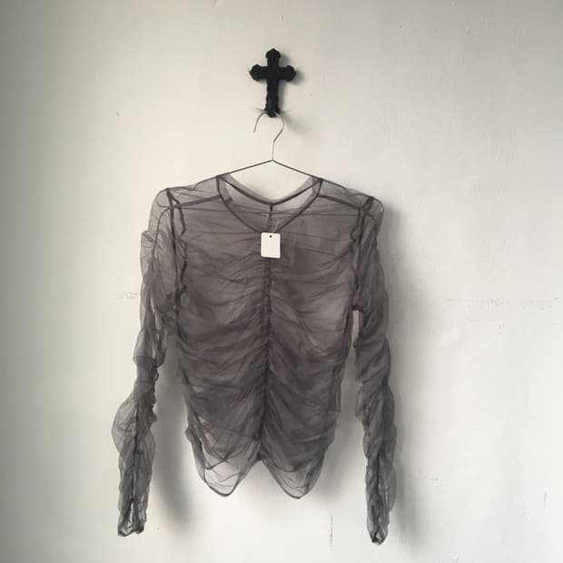 Shirring see through blouse