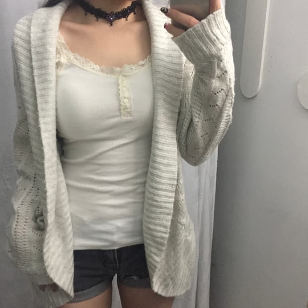 Sorridere 모리걸 하구미 갸루 여리핏 니트 가디건