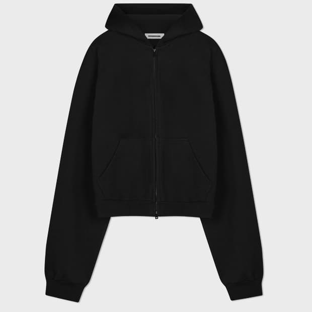 KOOMINSUNG CROPPED ZIP-UP HOODIE BLACK