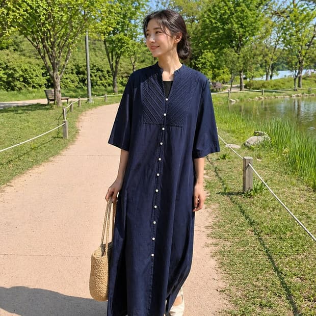 [FREE] 니콜 그룹 Grand PARK 핀턱 디테일 코튼 원피스