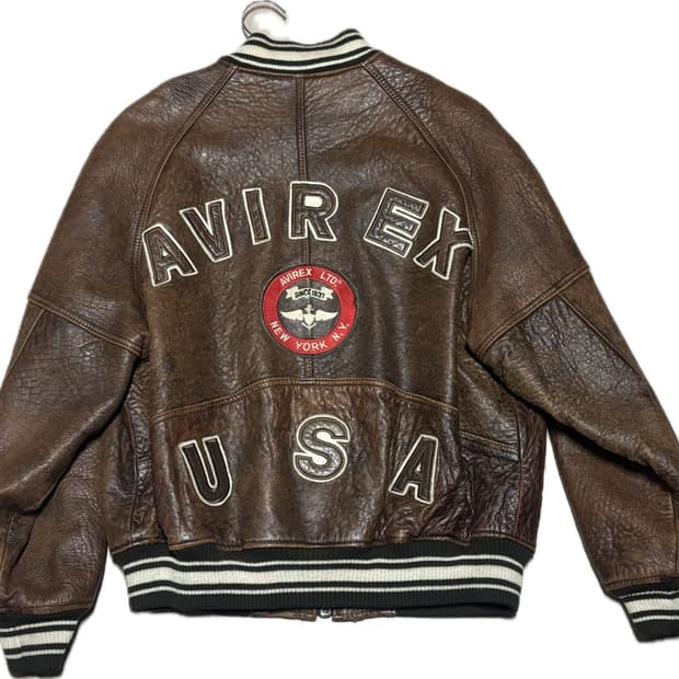 90s AVIREX 아비렉스 아이콘 레더 바시티 자켓 