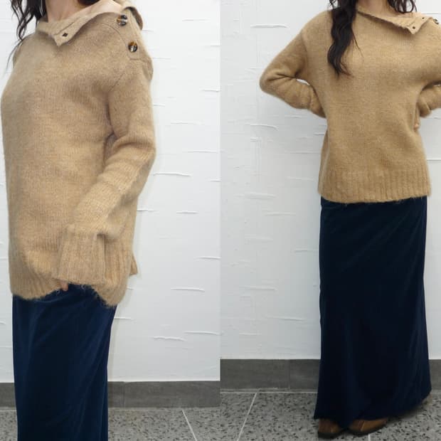 Slanted buttons knit