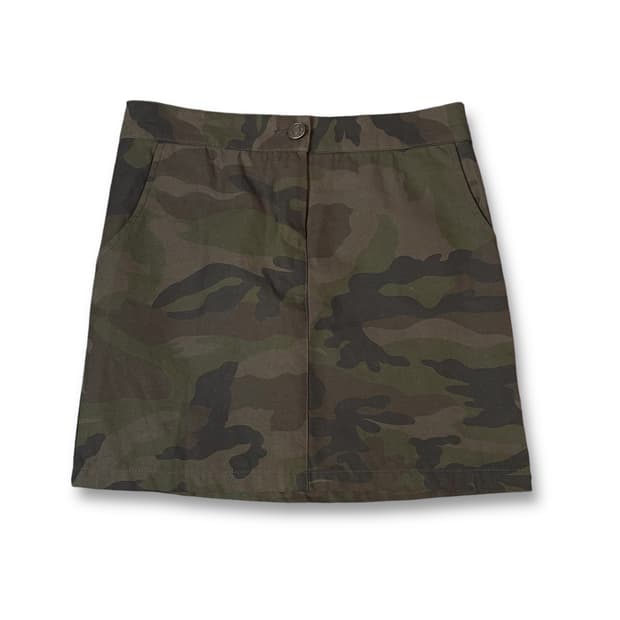(30) 빈티지 카키 카모 H라인 뒷밴딩 미니 스커트 L