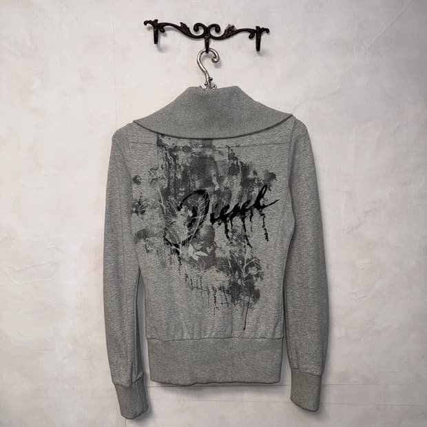 DIESEL gray logo graphic sweat jacket 