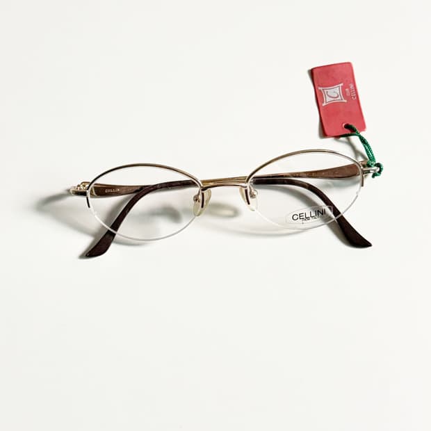 CELLINI 골드 슬림 오벌 반무테 메탈 프레임 빈티지 안경